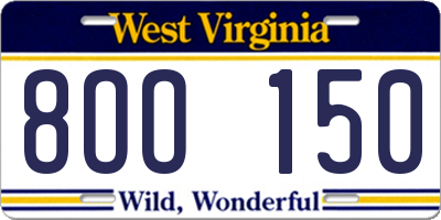 WV license plate 8OO150