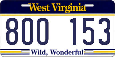 WV license plate 8OO153