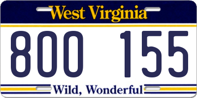 WV license plate 8OO155