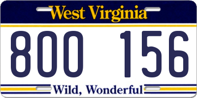 WV license plate 8OO156