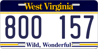 WV license plate 8OO157