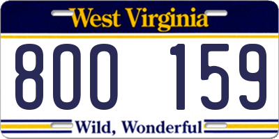 WV license plate 8OO159
