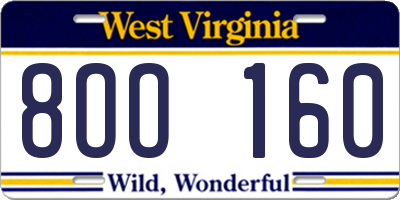 WV license plate 8OO160