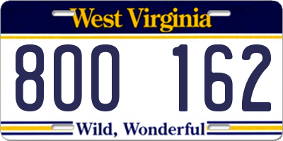 WV license plate 8OO162