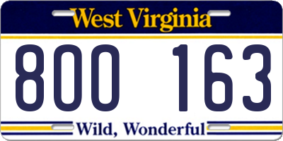 WV license plate 8OO163