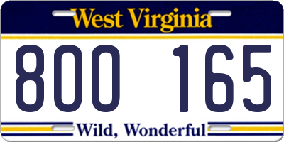 WV license plate 8OO165
