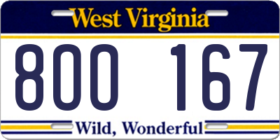 WV license plate 8OO167