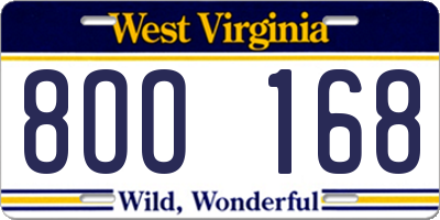 WV license plate 8OO168