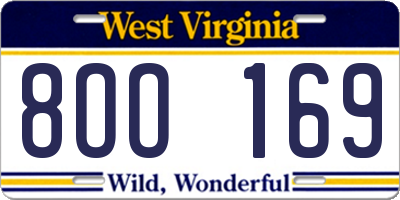WV license plate 8OO169
