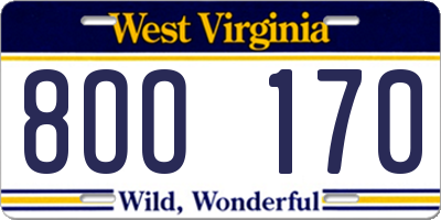 WV license plate 8OO170