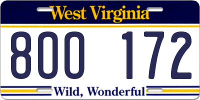 WV license plate 8OO172