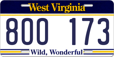 WV license plate 8OO173