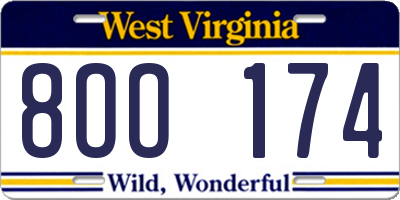 WV license plate 8OO174