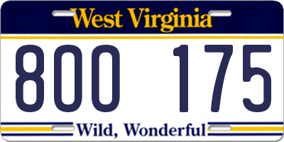 WV license plate 8OO175