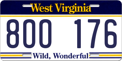 WV license plate 8OO176