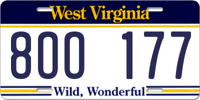 WV license plate 8OO177