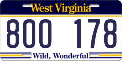 WV license plate 8OO178