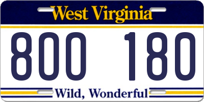 WV license plate 8OO180