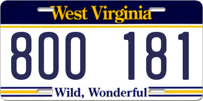 WV license plate 8OO181