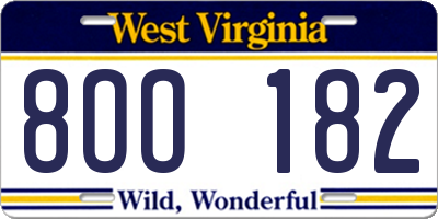 WV license plate 8OO182