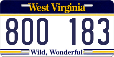 WV license plate 8OO183