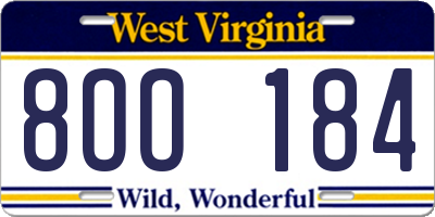 WV license plate 8OO184