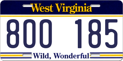WV license plate 8OO185