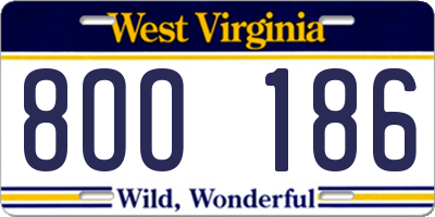 WV license plate 8OO186