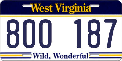 WV license plate 8OO187