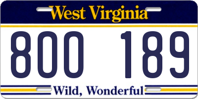 WV license plate 8OO189