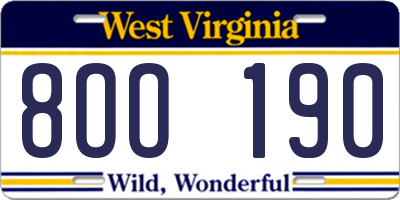 WV license plate 8OO190