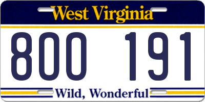 WV license plate 8OO191