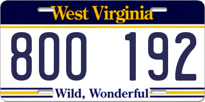 WV license plate 8OO192