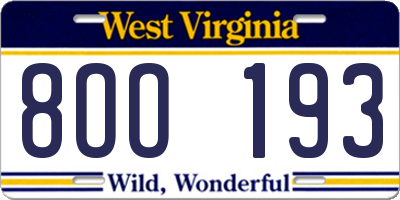 WV license plate 8OO193