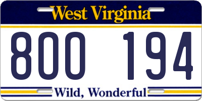 WV license plate 8OO194
