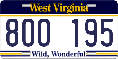 WV license plate 8OO195