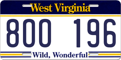 WV license plate 8OO196
