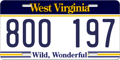 WV license plate 8OO197