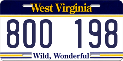 WV license plate 8OO198