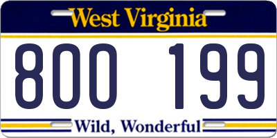 WV license plate 8OO199