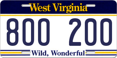 WV license plate 8OO200