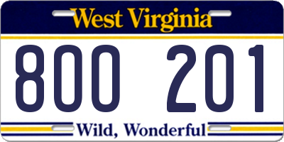WV license plate 8OO201