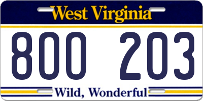 WV license plate 8OO203