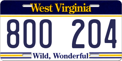 WV license plate 8OO204