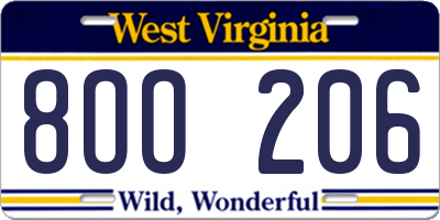 WV license plate 8OO206