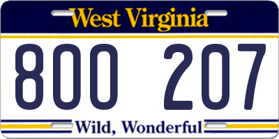 WV license plate 8OO207