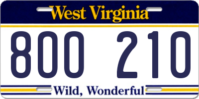 WV license plate 8OO210