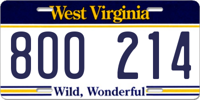 WV license plate 8OO214