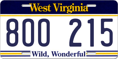 WV license plate 8OO215