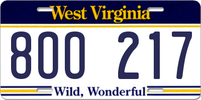 WV license plate 8OO217